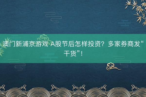 澳门新浦京游戏 A股节后怎样投资？多家券商发“干货”！