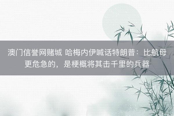 澳门信誉网赌城 哈梅内伊喊话特朗普：比航母更危急的，是梗概将其击千里的兵器