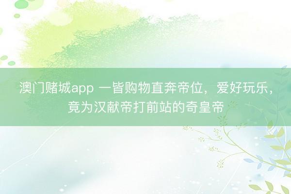 澳门赌城app 一皆购物直奔帝位，爱好玩乐，竟为汉献帝打前站的奇皇帝