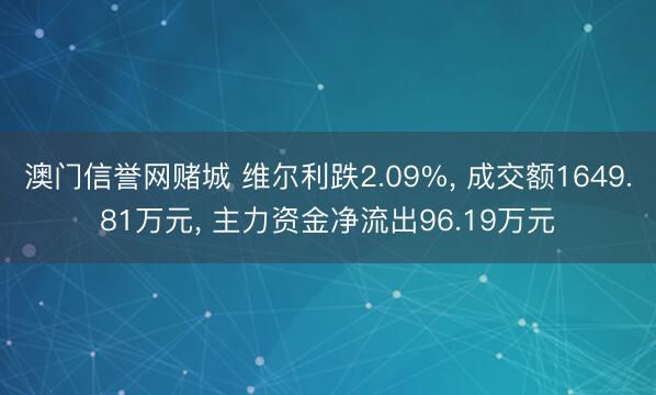 澳门信誉网赌城 维尔利跌2.09%, 成交额1649.81万元, 主力资金净流出96.19万元